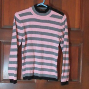 Long Sleeve Pullover Sweater Pink Gray Black Small